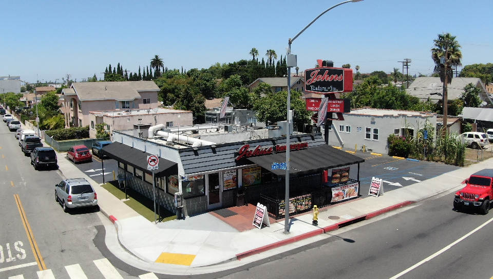 John's Drive-In Hamburgers exterior on the corner of Santa Fe Avenue in Huntington Park